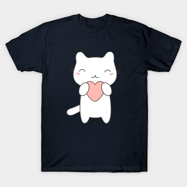 Kawaii Cute Cat With Heart T-Shirt T-Shirt by happinessinatee